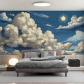 Vintage Engraved Sky Mural Wallpaper with Sun and Clouds Mural Wallpaper - room preview 03