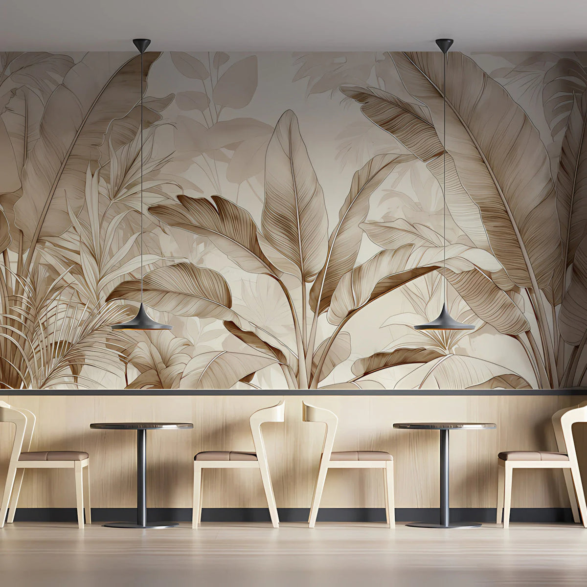 Botanical Sketch Mural Wallpaper — Warm Sepia Leaf Pattern Mural Wallpaper - room preview 03