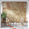 Monochrome Banana Leaf Mural Wallpaper — Botanical Line Art Mural Wallpaper - room preview 03