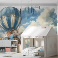Elephant Pilot Hot Air Balloon Mural Wallpaper — Whimsical Travel Mural Wallpaper - room preview 03