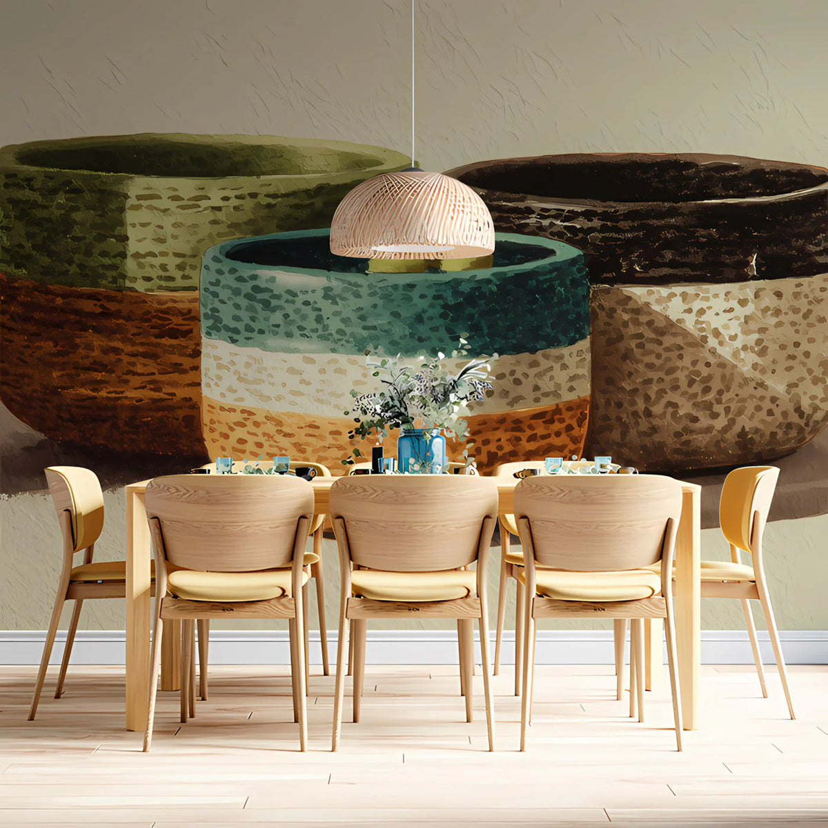 Ceramic Still Life Mural Wallpaper — Earthy Artistic Decor Mural Wallpaper - room preview 03