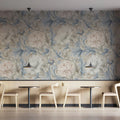 Peony Botanical Mural Wallpaper in Soft Dusky Blue and Cream Mural Wallpaper - room preview 03