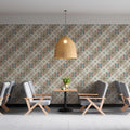 Geometric Floral Tile Mural Wallpaper —Soft Pastel Art Nouveau Mural Wallpaper - room preview 03