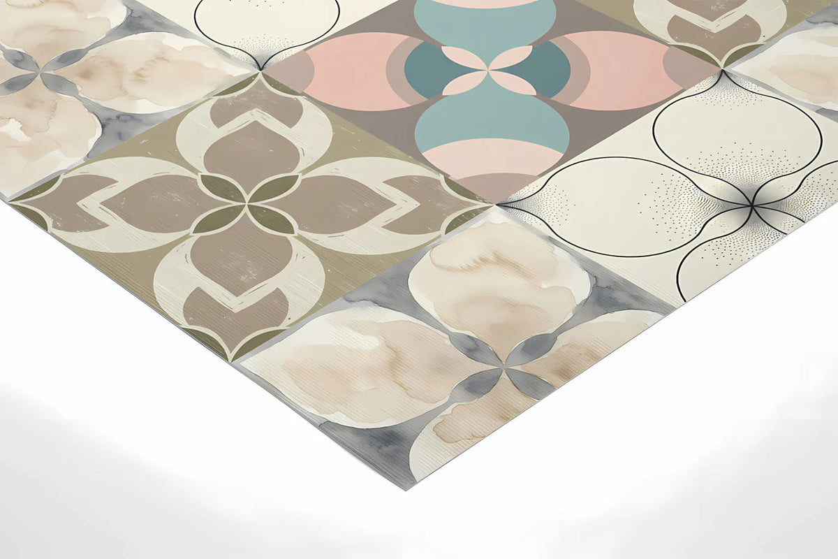 Geometric Petal Mosaic Mural Wallpaper — Soft Pastel Art Mural Wallpaper - room preview 03