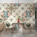 Geometric Floral Mural Wallpaper — Soft Pastel Art Deco Pattern Mural Wallpaper - room preview 03
