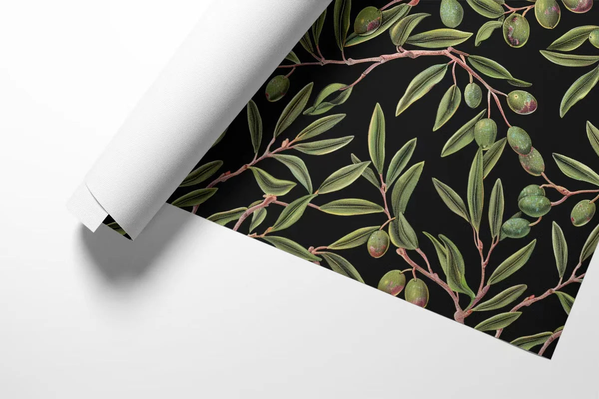 Olive Branch Botanical Mural Wallpaper — Dark Botanical Design Mural Wallpaper - room preview 03