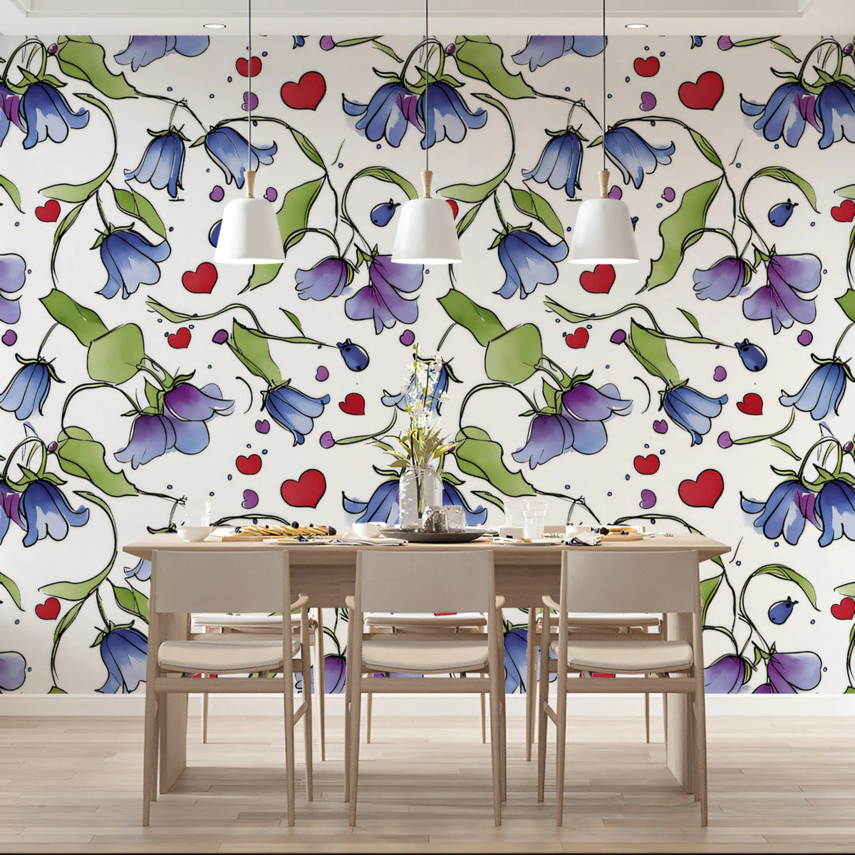 Bluebell Garden Mural Wallpaper — Whimsical Floral Art Mural Wallpaper - room preview 03