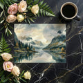 Mist-Covered Alpine Lake Mural Wallpaper — Watercolor Landscape Mural Wallpaper - room preview 03