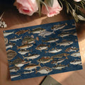 Vintage Marine Life Mural Wallpaper in Deep Navy Blue Mural Wallpaper - room preview 03