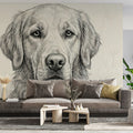 Golden Retriever Sketch Mural Wallpaper — Classic Ink Line Art Mural Wallpaper - room preview 03