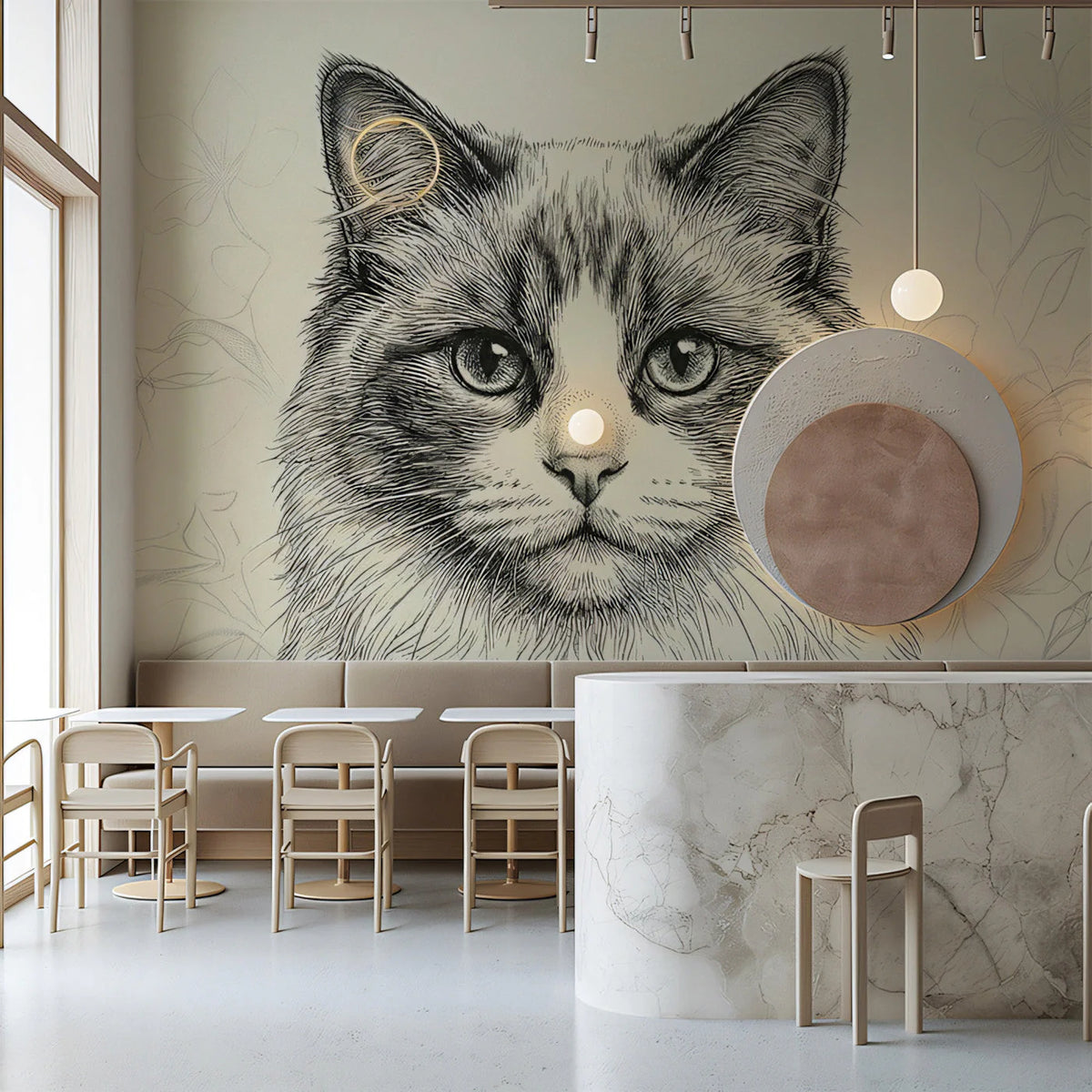 Stippled Ragdoll Cat Mural Wallpaper — Detailed Ink Art Mural Wallpaper - room preview 03
