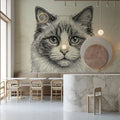 Stippled Ragdoll Cat Mural Wallpaper — Detailed Ink Art Mural Wallpaper - room preview 03
