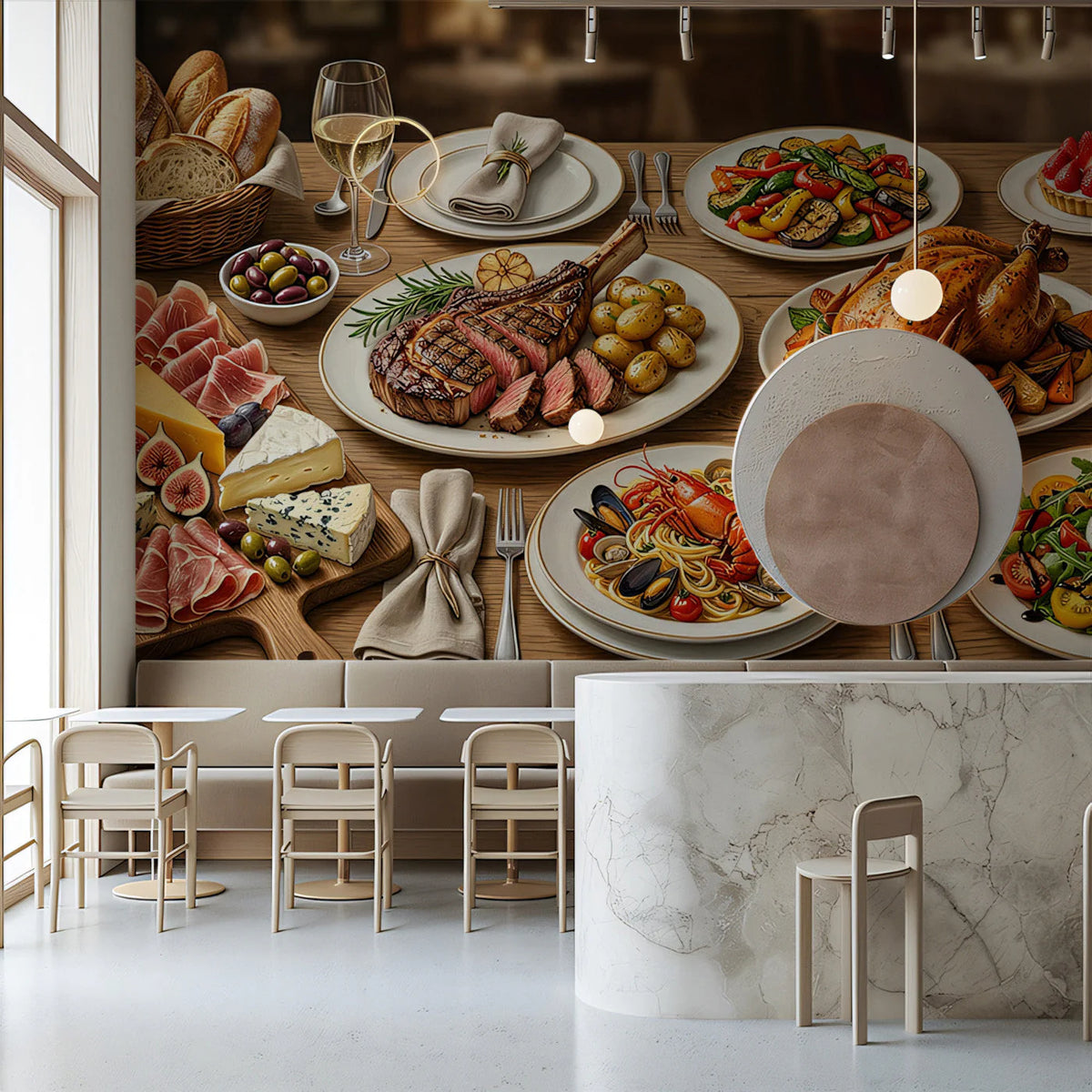 Gourmet Feast Mural Wallpaper —Culinary Dining Room Decor Mural Wallpaper - room preview 03