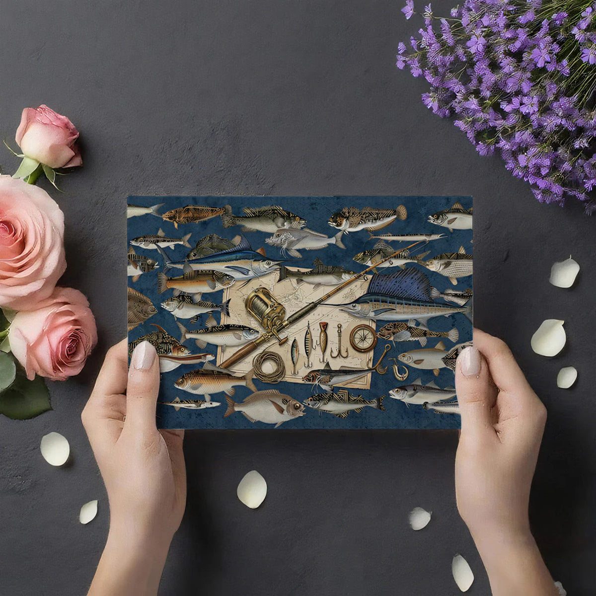 Vintage Marine Fishing Mural Wallpaper — Nautical Sport Motif Mural Wallpaper - room preview 03