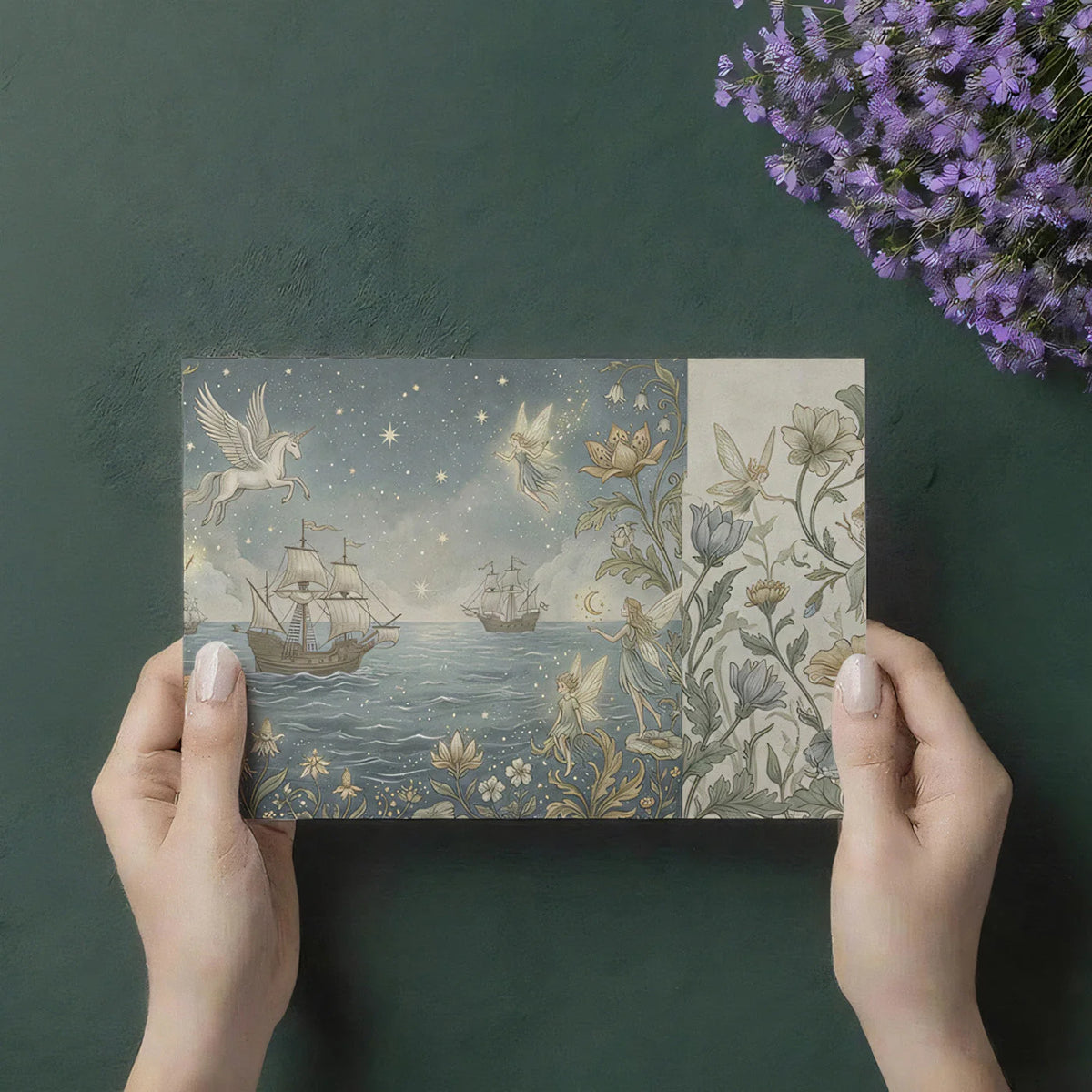 Fairy Tale Voyage Mural Wallpaper with Pegasus and Sailing Ships Mural Wallpaper - room preview 03