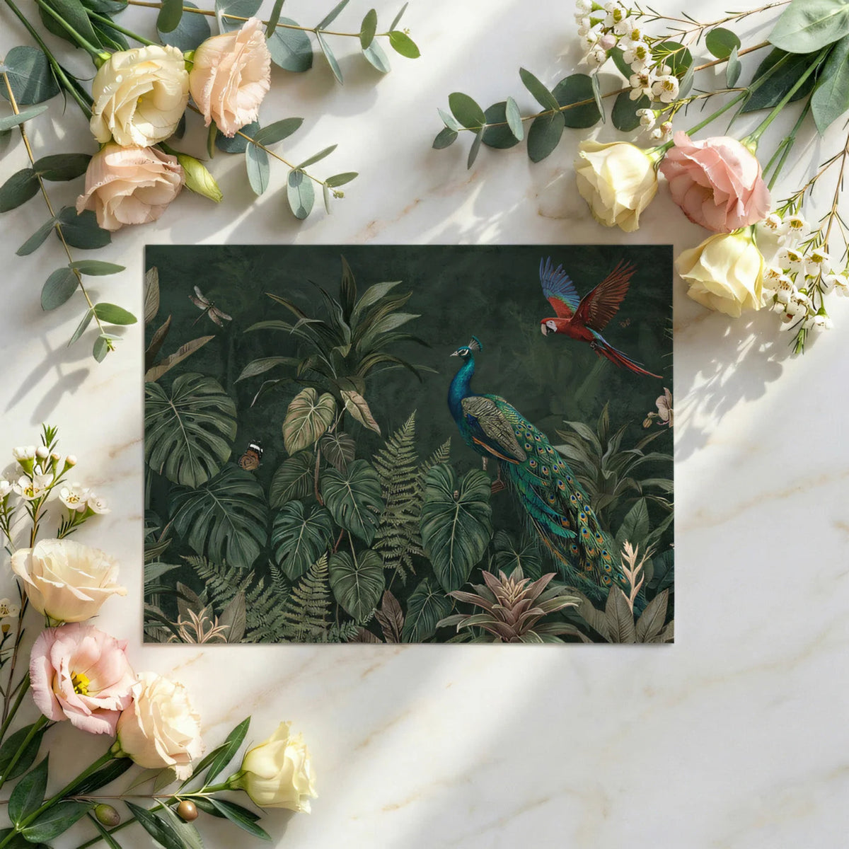 Exotic Peacock and Tropical Jungle Mural Wallpaper - room preview 03