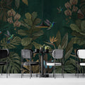 Tropical Jungle Sanctuary Mural Wallpaper — Dark Botanical Design Mural Wallpaper - room preview 03