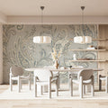 Vintage Paisley Mural Wallpaper — Soft Blue and Gray Botanical Mural Wallpaper - room preview 03