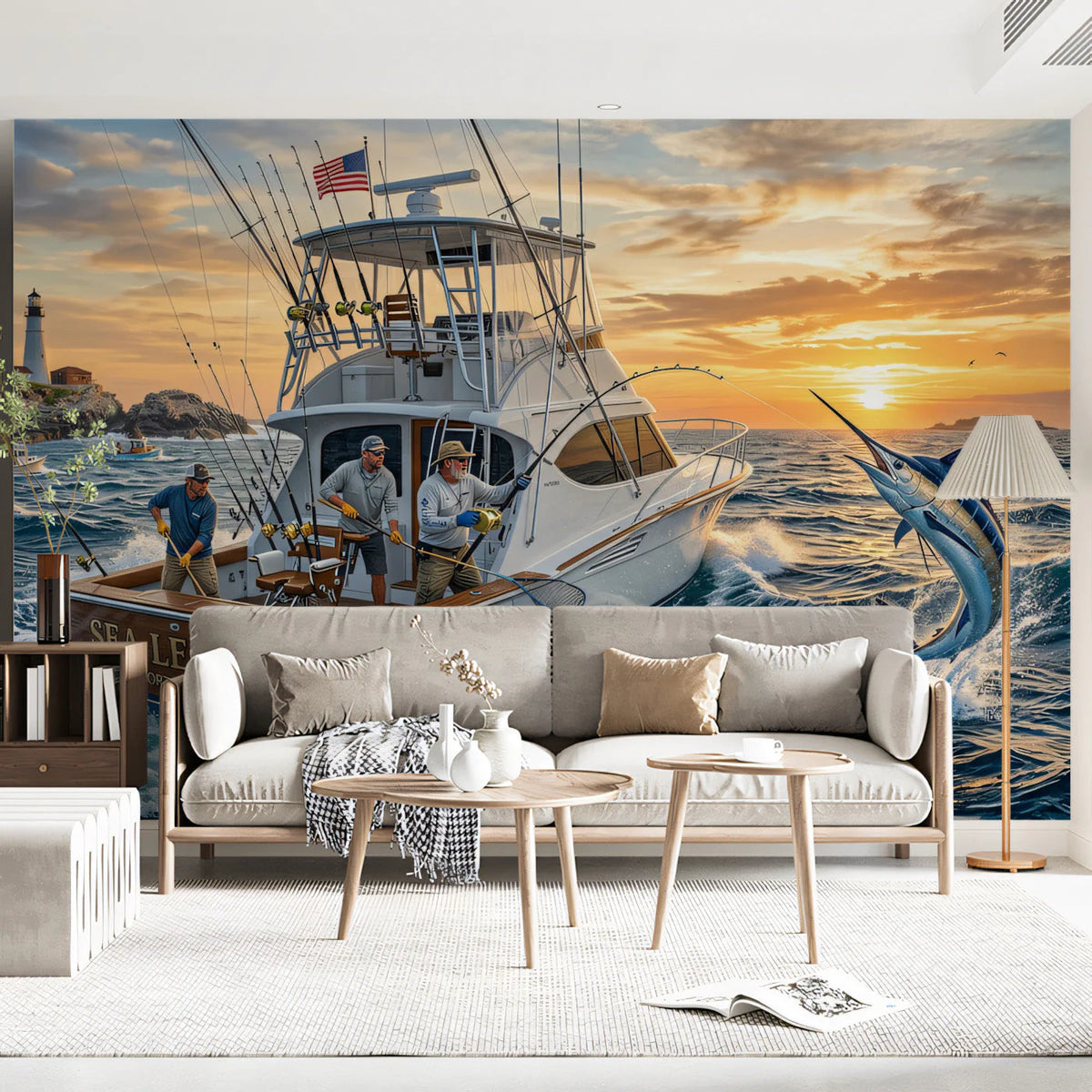 Deep Sea Sport Fishing Mural Wallpaper — Nautical Sunset Mural Mural Wallpaper - room preview 03