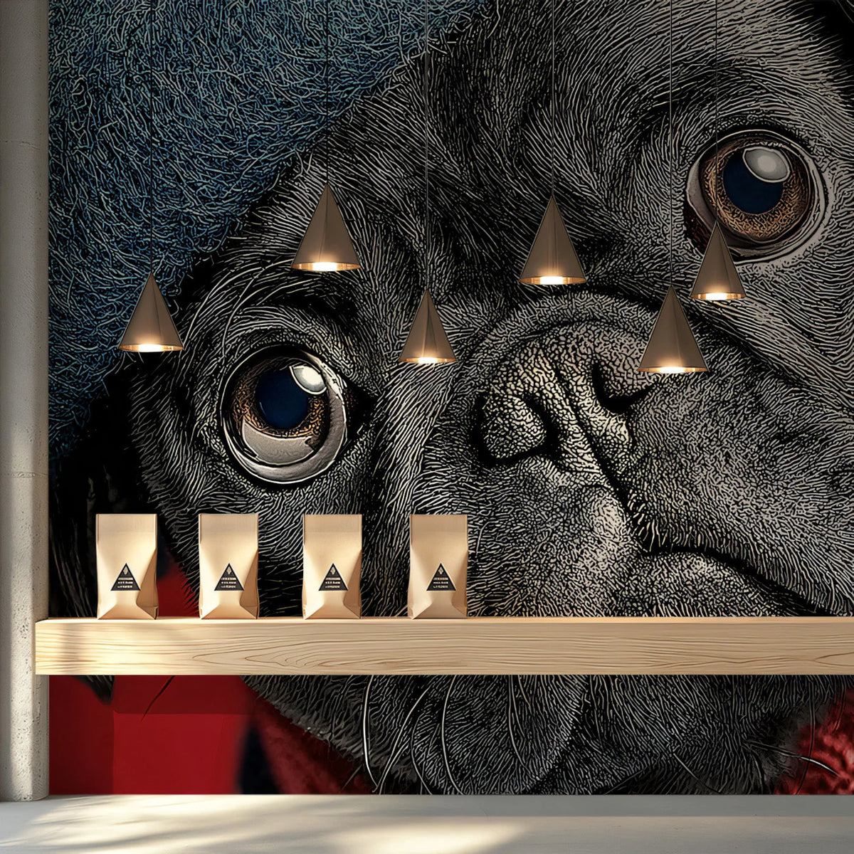 Charming Pug in a Beret Mural Wallpaper — Whimsical Portrait Mural Wallpaper - room preview 03