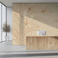 Golden Botanical Line Art Mural Wallpaper — Minimalist Floral Mural Wallpaper - room preview 03