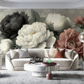 Vintage Peony Bouquet Mural Wallpaper —Artistic Floral Print Mural Wallpaper - room preview 03