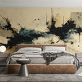 Abstract Plaster Texture Mural Wallpaper in Monochrome and Navy Mural Wallpaper - room preview 03