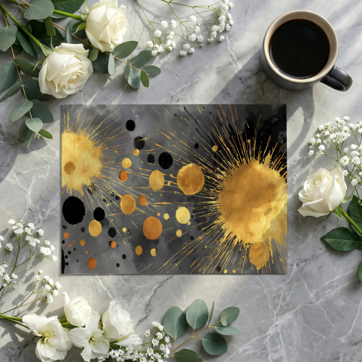 Gilded Ink Splatter Mural Wallpaper — Abstract Artistic Design Mural Wallpaper - room preview 03
