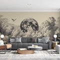 Vintage Lunar Moonscape Mural Wallpaper in Etched Style Mural Wallpaper - room preview 03