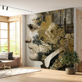 Renaissance Portrait Mural Wallpaper with Botanical Flourish Mural Wallpaper - room preview 03