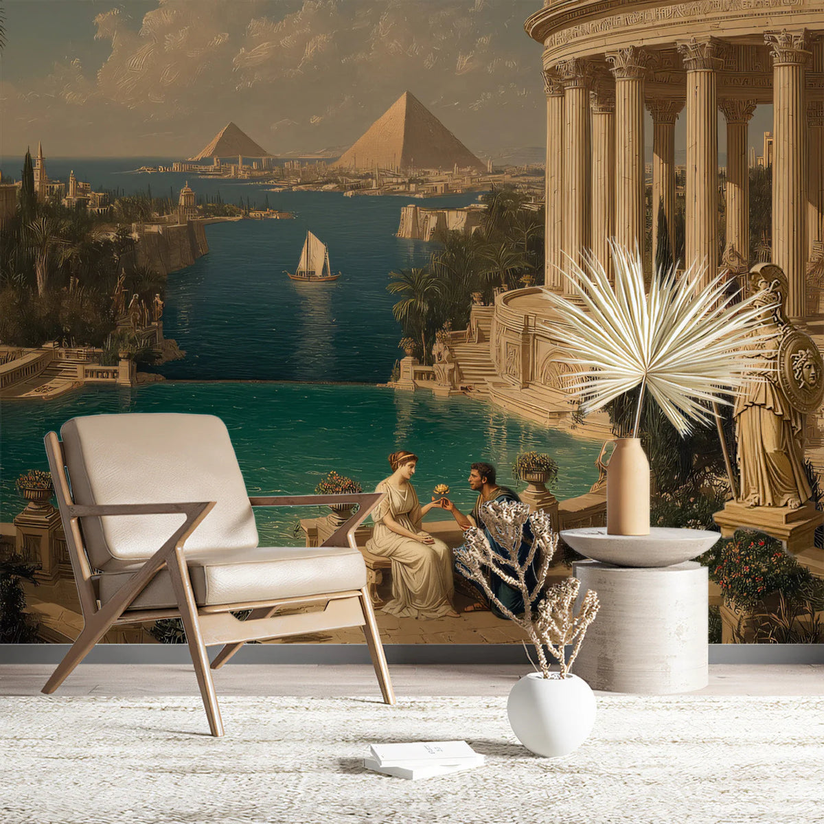 Ancient Mediterranean Oasis Mural Wallpaper — Architectural Mural Mural Wallpaper - room preview 03
