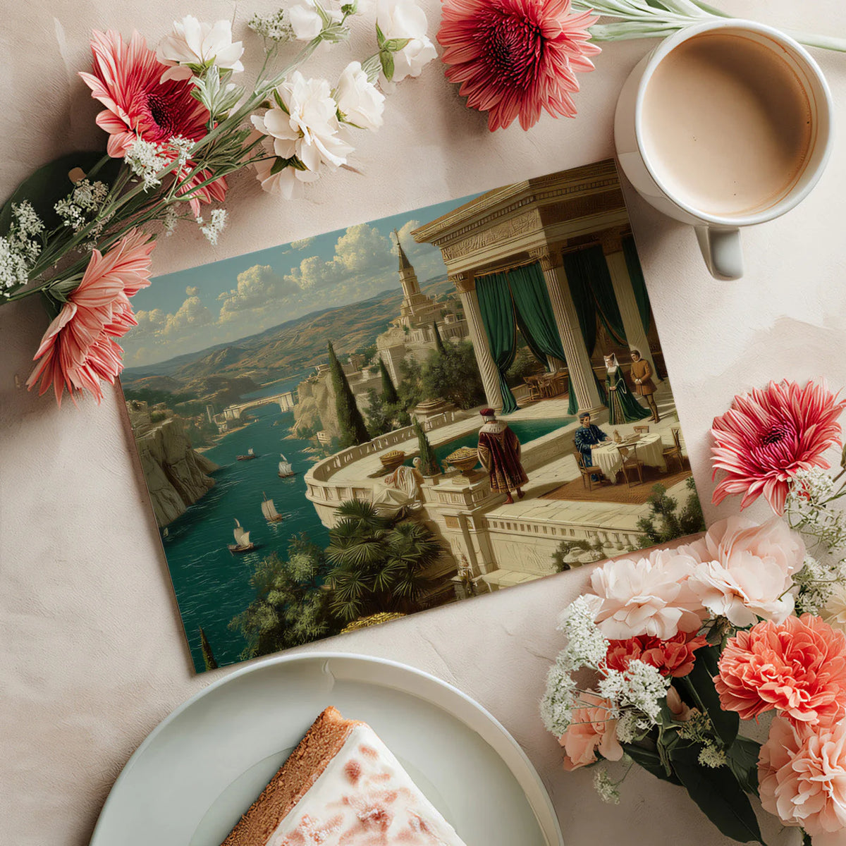 Renaissance Mediterranean Harbor Mural Wallpaper - room preview 03