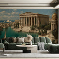 Ancient Greek Harbor Mural Wallpaper — Architectural Landscape Mural Wallpaper - room preview 03