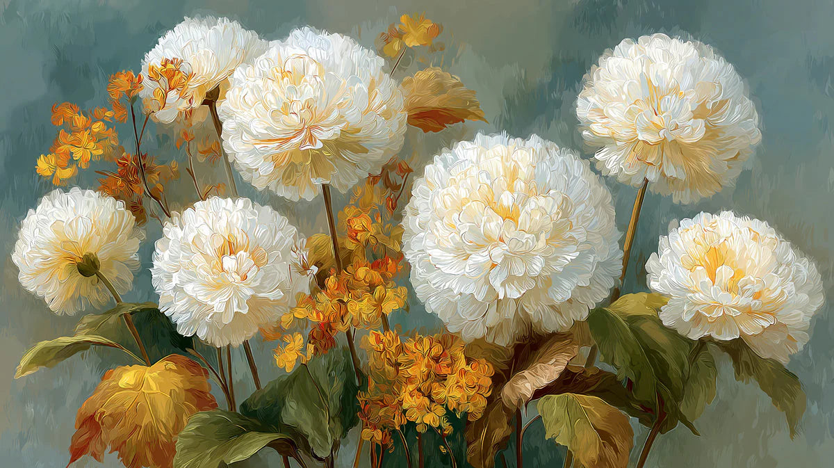 Golden Chrysanthemum Floral Mural Wallpaper - room preview 03