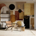 Abstract Geometric Mural Wallpaper with Earthy Gold and Charcoal Mural Wallpaper - room preview 03