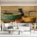 Rustic Ceramic Still Life Mural Wallpaper — Earthy Oil Painting Mural Wallpaper - room preview 03