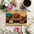 Rustic Ceramic Bowls Mural Wallpaper — Earthy Painted Texture Mural Wallpaper - room preview 03