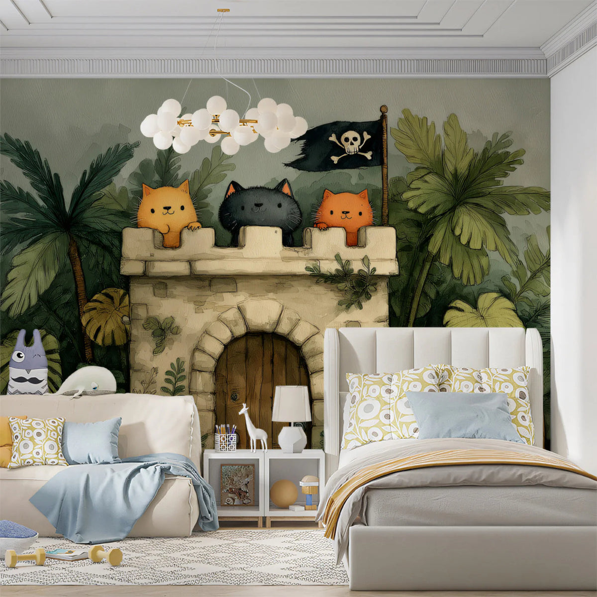 Pirate Cat Castle Mural Wallpaper — Playful Jungle Illustration Mural Wallpaper - room preview 03