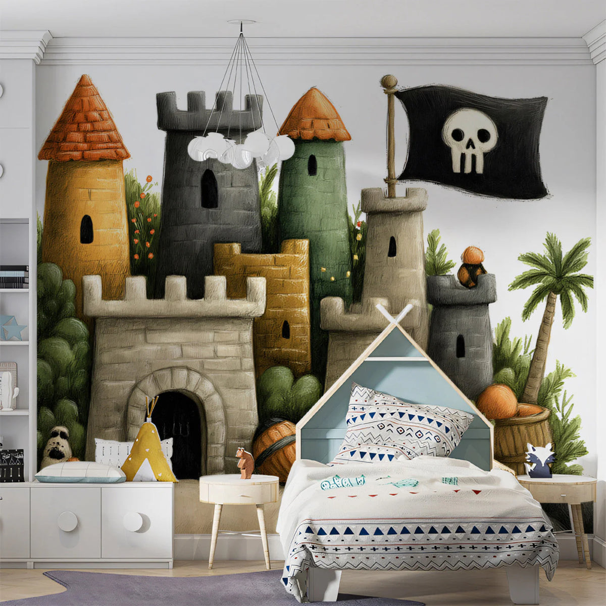 Whimsical Pirate Cat Castle Mural Wallpaper — Child’s Play Decor Mural Wallpaper - room preview 03