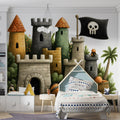 Whimsical Pirate Cat Castle Mural Wallpaper — Child’s Play Decor Mural Wallpaper - room preview 03