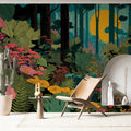Sunlit Forest Botanical Mural Wallpaper — Whimsical Floral Art Mural Wallpaper - room preview 03