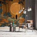 Midnight Moonlit Forest Mural Wallpaper with Botanical Detail Mural Wallpaper - room preview 03