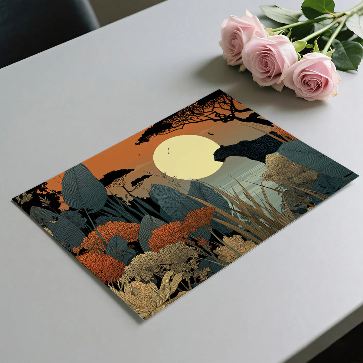 Safari Sunset Mural Wallpaper with Leopard Motif Mural Wallpaper - room preview 03