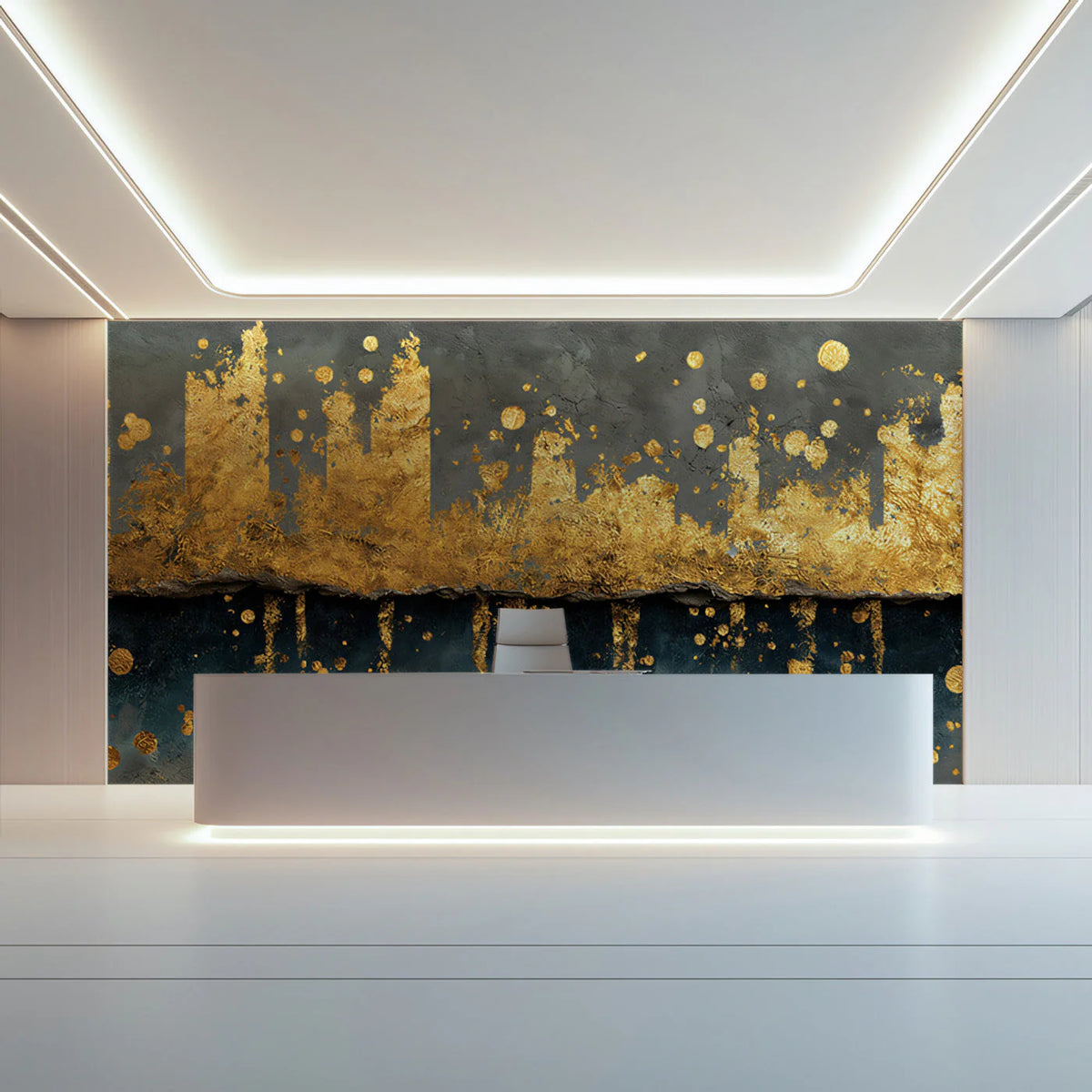 Gilded Skyline Mural Wallpaper — Abstract Gold and Charcoal Mural Wallpaper - room preview 03