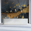Kintsugi Concrete Mural Wallpaper — Artistic Gold and Charcoal Mural Wallpaper - room preview 03