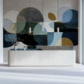 Abstract Geometric Circles Mural Wallpaper in Deep Blues and Ochre Mural Wallpaper - room preview 03