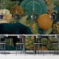 Midnight Bear and Floral Meadow Mural Wallpaper - room preview 03