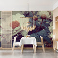 Engraved Peony Blossom Mural Wallpaper — Vintage Botanical Art Mural Wallpaper - room preview 03