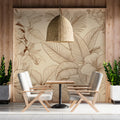 Monochrome Botanical Line Art Mural Wallpaper — Beige & Copper Mural Wallpaper - room preview 03