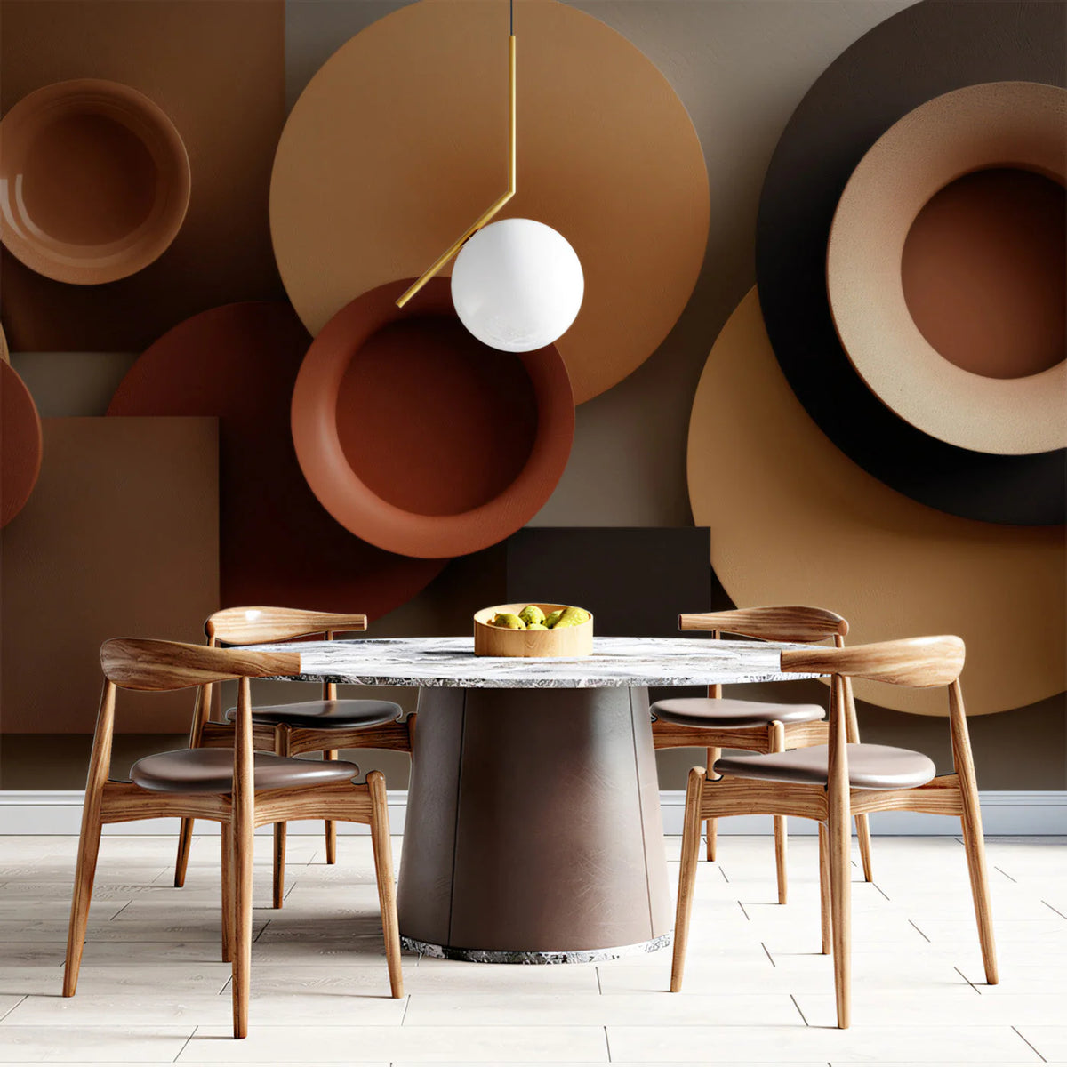 Abstract Geometric Circles Mural Wallpaper — Modern Earth Tones Mural Wallpaper - room preview 03